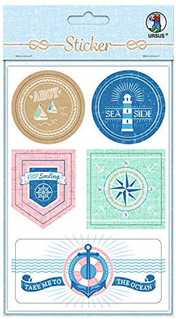 Ursus 59520003F - Sticker Maritim, 24 Stück in verschiedenen Größen und Motiven, einseitig bedruckt, selbstklebend, ideal zum Verzieren von Karten, Scrapbooking und Geschenken