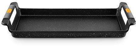 Castey - Asador Bandeja Vulcano Inducción Total, Aluminio Fundido con Antiadherente, Asas Integradas de Silicona, 50 cm