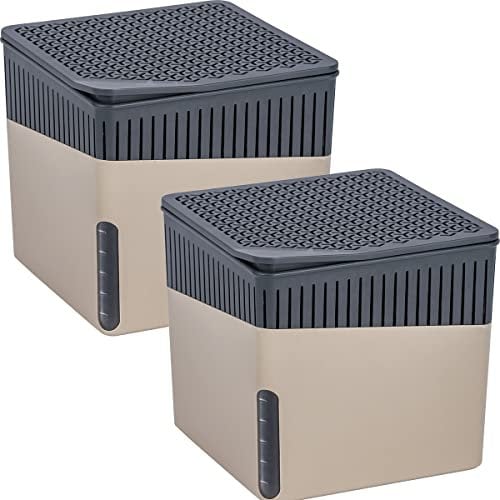 WENKO Raumentfeuchter Mod. Cube Luftentfeuchter für Räume bis 40 m³ reduziert Schimmel und Gerüche 2er Set mit 2 x 500 g Calciumchlorid nachfüllbar Größe je Box 13 cm Beige aus Kunststoff ABS