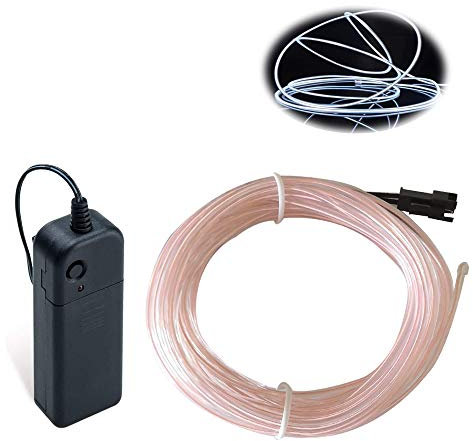 Balabaxer Weiß EL Draht, 5M Neon Kabel Mit Batterie Trafo, Leuchtet Electroluminescent, für Partys, Halloween,