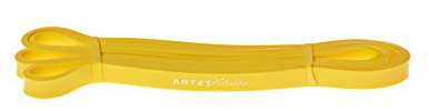 ARTZT vitality Theraband Power Band | Fitnessband aus pflegeleichtem Latex | Gymnastikband für Training von Kraft, Rücken, Bauch, Arme und Schultern Gelb | Leicht, 104 cm