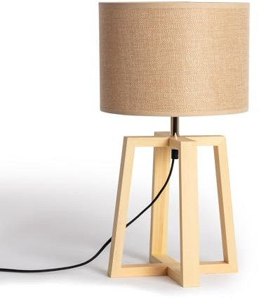 LEDKIA LIGHTING - Lampada da Tavolo in Legno | Design Elegante e Moderno | Compatibile con Lampadina LED E27 | Ideale per Soggiorno, Camera e Cucina, Beige, Sale