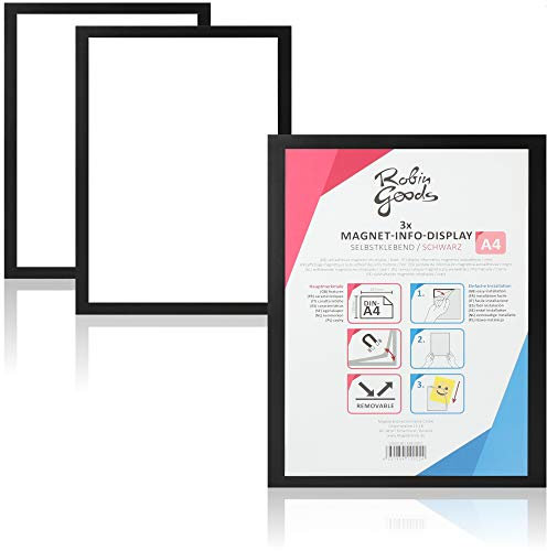 Robin Goods® 3x - DIN A4 Info-Rahmen - Dokument-Halter - selbstklebend mit Magnetverschluss (schwarz - 3x)