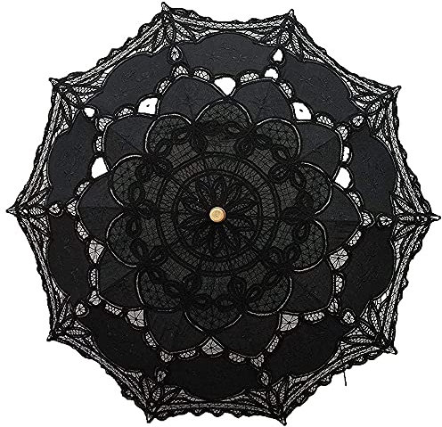 Sombrilla de encaje Vintage boda nupcial paraguas de encaje para decoración foto té fiesta tamaño adulto, Negro,