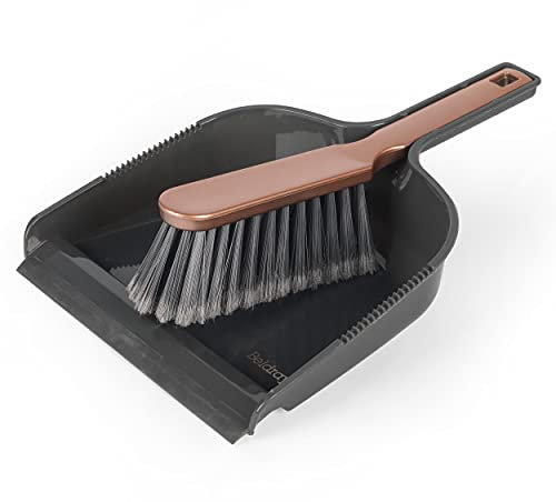 Beldray LA085825EU7 Juego De Recogedor Y Escoba De Mano, De La Gama Get The Look, Cepillo De Limpieza con Cerdas Suaves, con Un Diseño Compacto, Elimina El Polvo Fino, Gris Y Oro Rosa