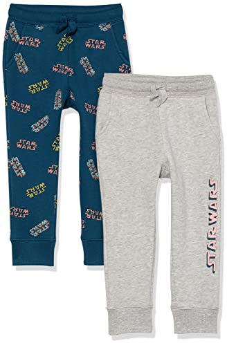 Amazon Essentials Disney | Marvel | Star Wars | Princess Pantaloni Sportivi Jogger in Pile Bambine e Ragazze, Pacco da 2, Logo Star Wars Stampa, 3 Anni