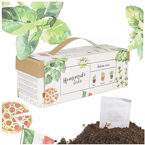 Interflowers Küchenkräuter set - Bio Kräuter Samen & Tee Samen in Geschenkverpackung Anzuchtset Mini Blumenkasten Anzuchtkasten Bio gemüse samen Saatgut für Hochbeet DIY (Kräuter Italian Mix)