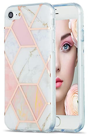 Draamvol iPhone SE 2022 Hülle iPhone 8 Hülle iPhone SE 2020 Hülle iPhone 7 Hülle IMD Marmor Silikon TPU Bumper Ultra Thin Slim Fit Anti-Scratch Back Cover für iPhone SE 2022 Handyhülle,Rosa
