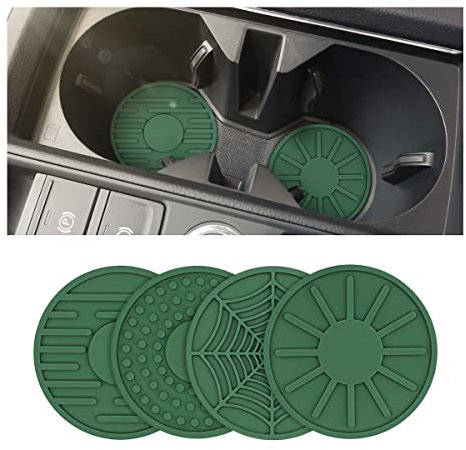 4 Pack Car Coasters for Cup Holder, 2.68 Inch Anti-Slip Silicone Auto Insert Cup Coaster, Non-Slip Vehicle Cup Mats for Women and Men, Interior Accessories Universal for Most Cars, SUV (Green)