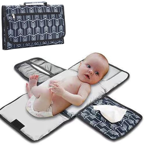 DZOZO Portable Nappy Changing Mat Baby Changing Pad with Storage Pockets Baby Diaper Changing Station Baby Travel Changing Pad with Built-in Pillow Newborn Essenials