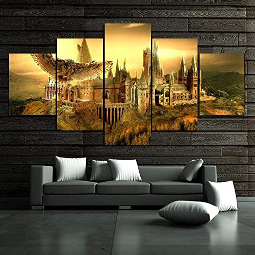 TONATO Wall Art Print Poster 5 School Hogwarts Castle Bilder Dekorative Leinwand Malerei Wohnzimmer mit Rahmen,XL