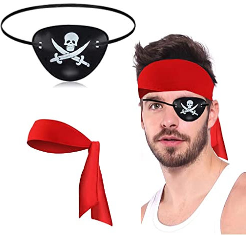 Cimown 2-teiliges Piraten-Zubehör – Piratenkapitän-Kostüm-Set – Piratenhut, Piraten-Augenklappe – Halloween-Party, Cosplay, Verkleidung für Männer und Frauen