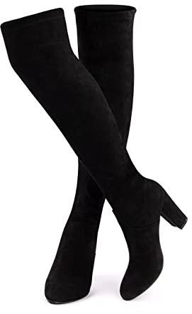 Stivali da Donna Sopra al Ginocchio Alti Invernali in Camoscio - Caldi Lunghi Moda Tacco A Blocco - Nero EU 40