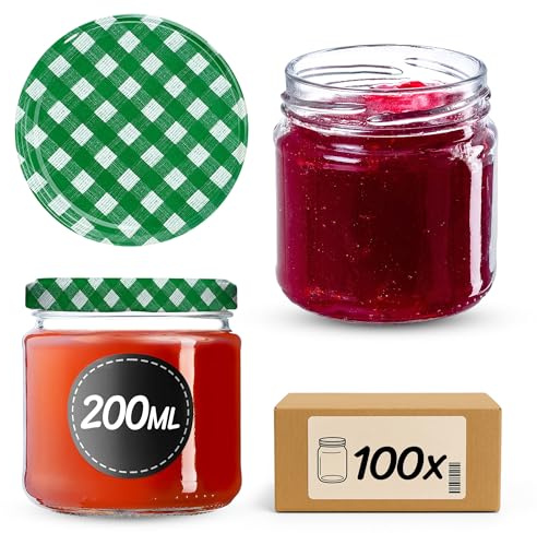KADAX 100er Set Einmachgläser 200ml TO66, Marmeladengläser Vorratsgläser Mason Jar mit Schraubdeckel, Luftdicht & Spülmaschinenfest, Honig- & Dessertgläser