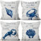 Aoihrraan 41x41cm 4er Set Dekorativ Weiß Ozean Thema Kissenbezug Blau Krabbe Garnele Muschel Muscheln Meer Zierkissenbezug Quadratische Couchkissen Dekokissen Schlafzimmer Innen Draussen Sofa Couch