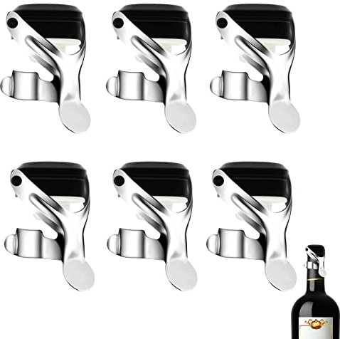 6Pcs Tapon Champana, Tapon para Botella de Cava, Tapón de Champán de Acero Inoxidable con Sello de Goma Para Sellar Champán Vino Espumoso