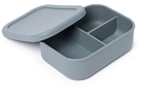 Indian-Tiffin Grau Bento-Lunchbox aus Silikon, 3 Fächer, Lebensmittelqualität, Lunchbox, auslaufsichere Salat-Bento-Box, mikrowellengeeignet