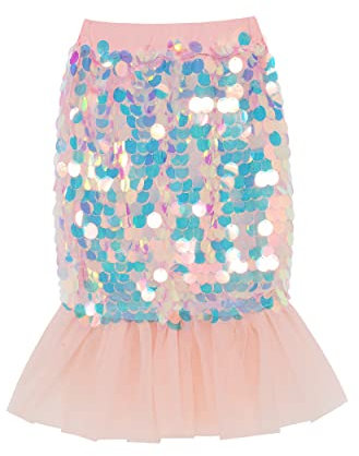 Jupe crayon à paillettes avec jupe en tulle plissé, jupe queue de sirène, taille élastique scintillante, pour enfants de 2 à 6 ans, rose, 5 ans
