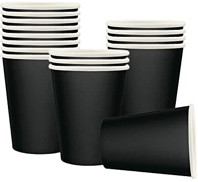 YAAVAAW 16Pcs Black Party Paper Cups,9oz Cold/Hot Drinking Cup Tea Coffee Cup Solid Color Party Cups for Kids Adult Birthday,BBQs,Picnics,Weddings,DIY,Halloween,Black Party Supplies