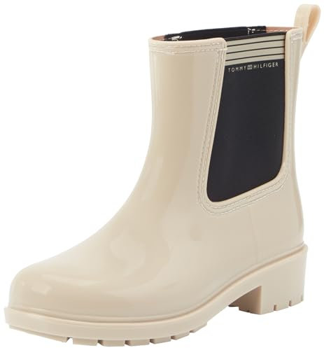 Tommy Hilfiger Essential Tommy Rainboot FW0FW07760, Stivale Basso Donna, Beige (White Clay), 38 EU