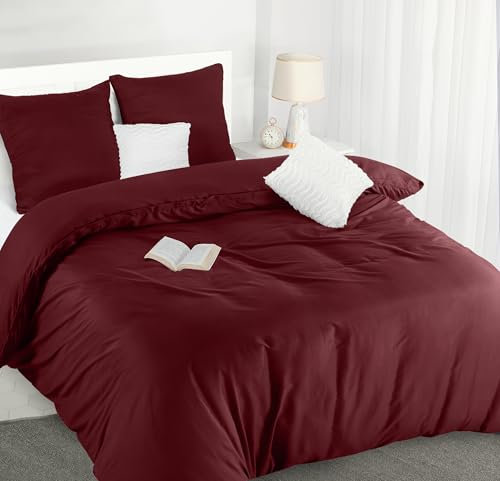 Utopia Bedding Funda Nordica 220 x 240 - Microfibra Juego de Funda Edredon 220x240 cm y 2 Fundas de Almohada 65x65 cm (Borgoña)