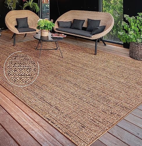Paco Home Outdoor Teppich wetterfest & langlebig Flachgewebe in moderner Jute-Sisal-Optik in Naturtönen Gemustert Perfekt für Terrasse, Balkon, Garten & Küche, Grösse:120x160 cm, Farbe:Beige