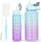 CodiCile 2 botellas de agua sin BPA, 2 l, 750 ml, con marcador de tiempo y pajita, botella de 4 litros para gimnasio con cepillo, gran marcador de tiempo motivador