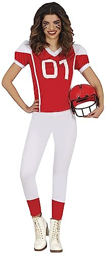 FIESTAS GUIRCA Rugby Girl Kostüm Damen - American Football Kostüm - Rote Quarterback Uniform - Faschingskostüm Erwachsene Damen Größe S 34-36