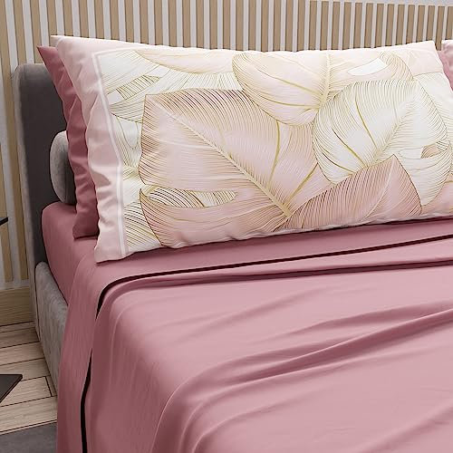 PETTI Artigiani Italiani - Lenzuola in Cotone con Federe in Stampa Digitale, Per Letto Singolo, Completo Lenzuolo Sopra e Sotto con Angoli, Cipria, 100% Made in Italy