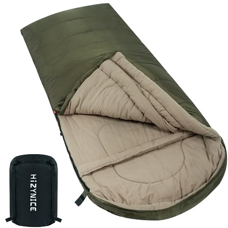 HiZYNICE 0 Degree Sleeping Bags for Adults Winter Camping Cold Weather XXL Wide Long.Green Right Zip.Compression Sack Included