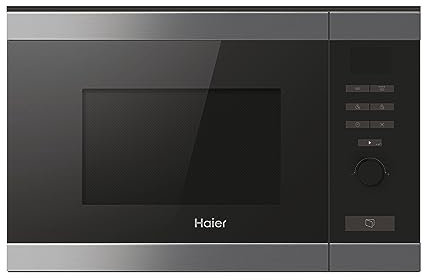Haier Series 2 HWO38MG2HXB, Microondas integrable con grill, Capacidad 25L, Potencia 1450W, Potencia Grill 1000W, 8 Niveles de Potencia, 6 Funciones, Display táctil, 8 Menús Automáticos, Negro e Inox