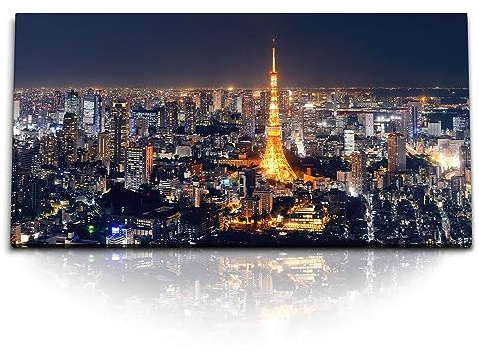 Paul Sinus Kunstdruck Bilder 120x60cm Eiffelturm in Tokio Japan Nacht Großstadt