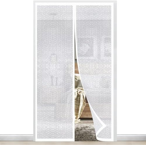 Magnetic Thermal Insulated Door Curtain 140 x 200 cm,EVA Thermal Door Cover Enjoy Warm Winter&Cool Summer,Self Sealing Door Screen Magnetic Closure,Pet and Kid Friendly,No Drilling Required,White
