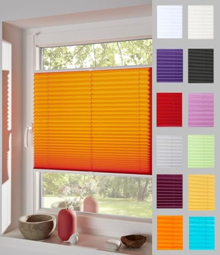 DécoProfi Plissee ohne Bohren Orange 100cm x 220cm (max. Gesamthöhe Fensterflügel) I Verspannte Plissees nach Maß mit Klemmträger/Klemmfix I Blickdichte Innenrahmen-Plissees zum Klemmen