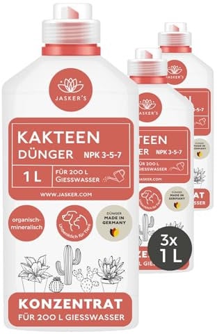 Kakteendünger flüssig 3 L - Kaktusdünger Konzentrat - 100% Schnelldünger - Kaktus Dünger für 600 Liter Gießwasser - Wurzel & Blatt Flüssigdünger - Kakteen Dünger mit Langzeitwirkung
