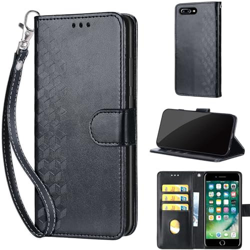 Funda para iPhone 7 Plus/iPhone 8 Plus Carcasa, Premium Cuero Flip Folio Protección Completa Carcasa Compatible iPhone 7 Plus/iPhone 8 Plus Negro
