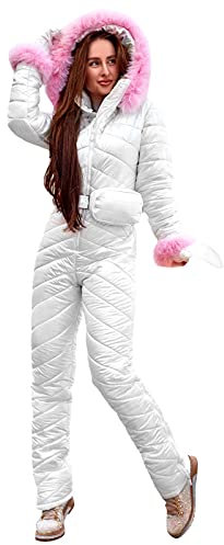 callmo Schneeanzug Damen Warm Einteiler Skijacke Schwarz Skihose - Skianzug Weiss Skifahren Skibekleidung Hooded Snowboard Skisuit Schnee-Jumpsuit Outdoor Sport Skianzüge XXL