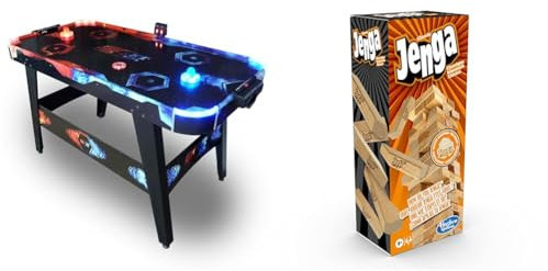 Carromco Airhockey Tisch Fire & Ice - Air Hockey Spieltisch mit LED Lichteffekten - mit belüftetem Spielfeld & Hasbro Gaming Jenga Classic