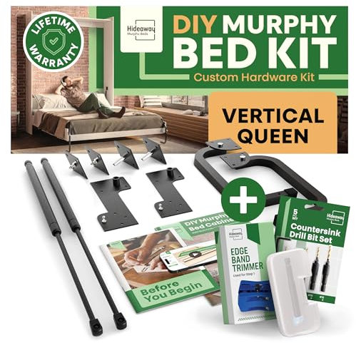 DIY Cabinet Murphy Bed Queen Kit - Vertical Wall Bed Frame with Deluxe Mechanism & Bonus Tools