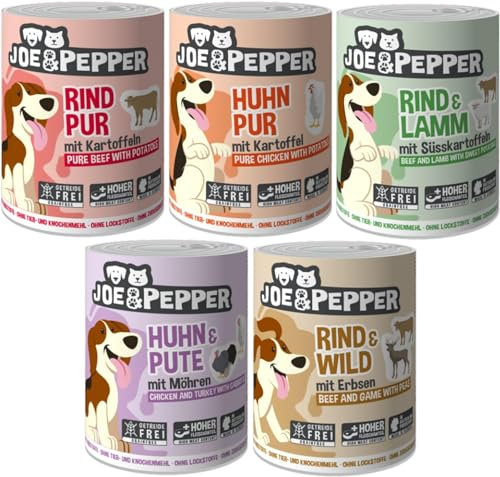 Joe&Pepper 6 x 400g Probierpaket | Hochwertiges Nassfutter für Hunde | Getreidefrei, mit viel Fleisch, Gemüse & wertvollen Nährstoffen