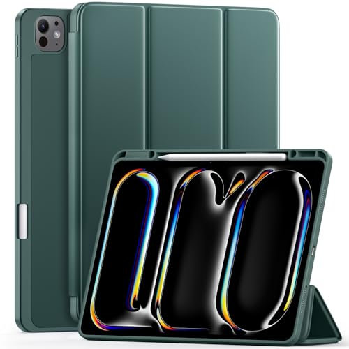 Vobafe Hülle für iPad Pro 13 Zoll (M4) 2024 mit Stifthalter, Dreifach Faltbare Ständer, Flexible TPU iPad P 13 Schutzhülle, Unterstützt Pencil Pro/(USB‑C), Auto Schlaf/Aufwach, Kieferngrün