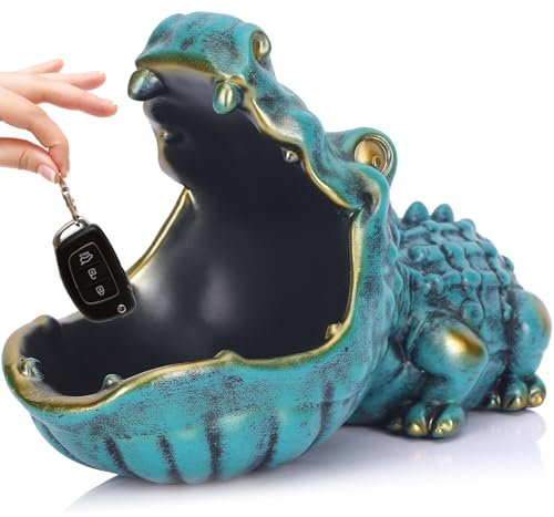 LCCCK Crocodile Candy Dish, Fun Crocodile Statue Key Bowl for Entryway Table, Green Big Mouth Sculpture Weird Animal Hippo Candy Bowl - for Office Entry Way Table Art Sundries Container Storage Box