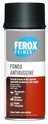 FEROX Primer Fondo Antiruggine Rosso Mattone, Fondo Protettivo con Inibitori della Corrosione, Adesione su Metallo, Ferro, Ottone, Rame e Alluminio, Idoneo Sulla Ruggine, 400ml