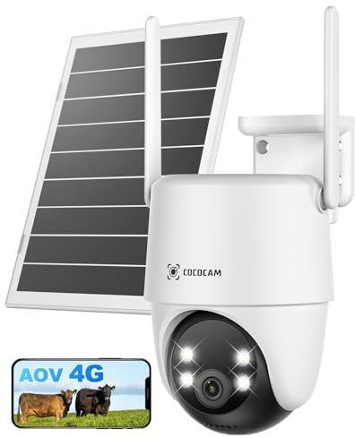 COCOCAM 24/7 Enregistrement AOV 4G Camera Surveillance Exterieur sans Fil, Batterie 15000mAh Panneau Solaire 8W, 2K PTZ, Détection IA, Suivi par l'IA, Vision Nocturne 30 Mètres, eSIM Incluse(NO WiFi)