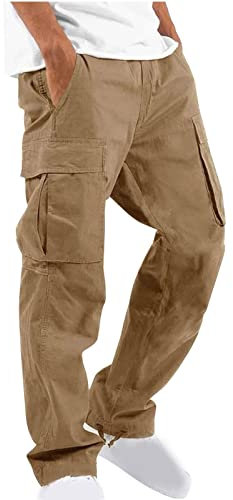 UHouse Cargohose Herren Hose Sommer Baumwolle Cargo Hosen Baggy Arbeitshosen Männer Leichte Sommerhose Bequeme Freizeithose mit Gummizug Freizeit Einfarbig Pants Angebote des Tages Heute Khaki M