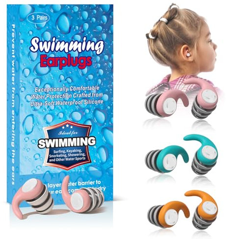 Bouchons d’Oreilles Natation Enfant – 3 Paire Réutilisable en Silicone avec Boîte – Bouchons Étanches et Doux pour Piscine, Plongée, Douche – Accessoire Anti-Eau pour Garçon et Fille
