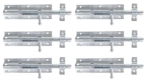 Alberts 824037 Grendelriegel | mit Knopfgriff und ohne Feder | galvanisch verzinkt | Platte 175 x 55 mm | 6er Set