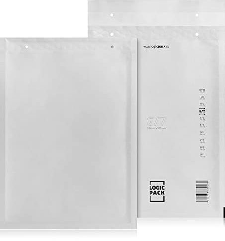 LOGIC PACK 25 Luftpolsterumschläge Versandtaschen Luftpolster G7 250 x 350 mm Weiß, Luftpolstertaschen Haftklebend Gepolsterte Briefumschläge Premium Umschläge Polsterumschläge geeignet für DIN A4