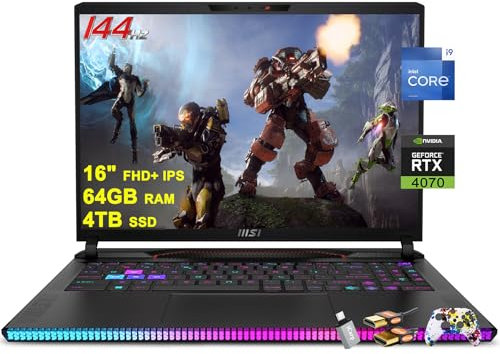 MSI Raider GE68HX Gaming Laptop 16 FHD+ IPS 144Hz Intel 24-core i9-14900HX 64GB RAM 4TB SSD GeForce RTX 4070 RGB Backlit Thunderbolt4 USB-C Dynaudio FHD IR Privacy Camera Win11 Black + HDMI Cable