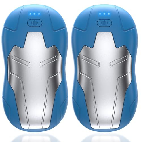 FANDLISS Handwärmer Elektrischer 2er 10000mAh Doppelseitig Beheizter Handwärmer Wiederverwendbarer USB-Handwärmer 2 Sekunden Schnelles Aufheizen Elektrischer Handwärmer für Weihnachten,Blau Silber